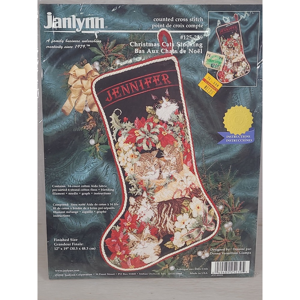 Janlynn Christmas Cats Stocking Counted Cross Stitch Kit 125-239 Donna Giampa